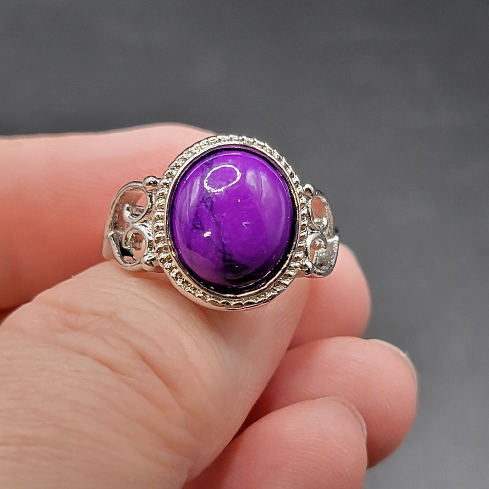 Boho-Chic Unisex Purple Ring - Retro Design Size 7
